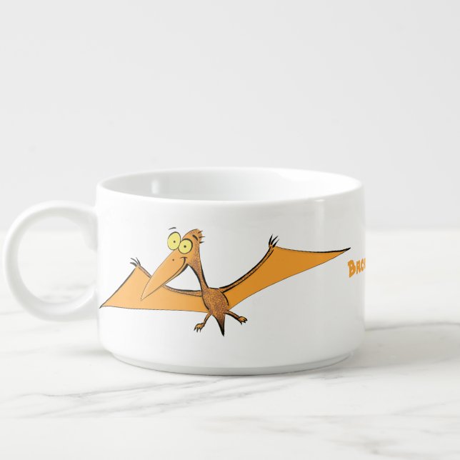 Funny cute orange flying pterodactyl cartoon bowl (Right)