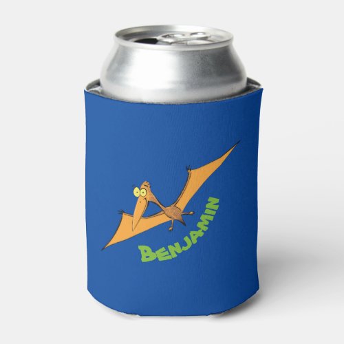 Funny cute orange flying pterodactyl cartoon can cooler