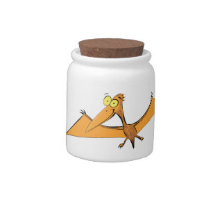 Funny cute orange flying pterodactyl cartoon candy jar
