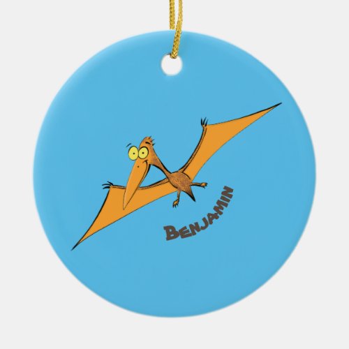 Funny cute orange flying pterodactyl cartoon ceramic ornament