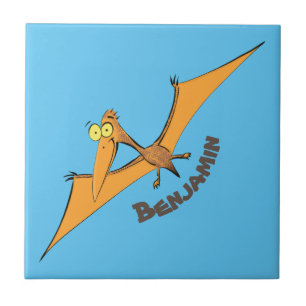 Funny cute orange flying pterodactyl cartoon ceramic tile