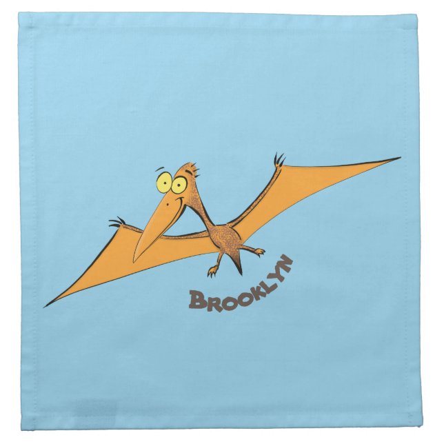 Funny cute orange flying pterodactyl cartoon cloth napkin (Front)