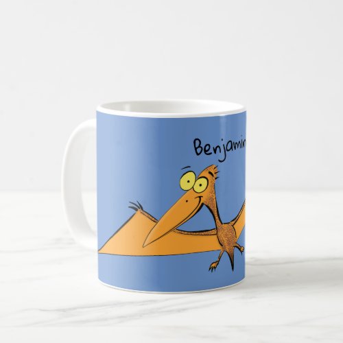 Funny cute orange flying pterodactyl cartoon coffee mug