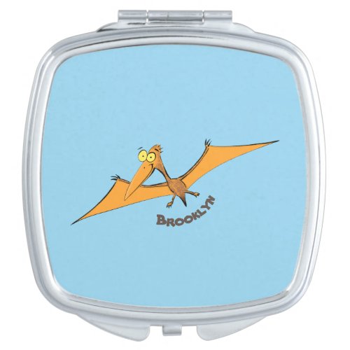 Funny cute orange flying pterodactyl cartoon compact mirror