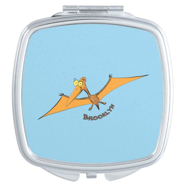 Funny cute orange flying pterodactyl cartoon compact mirror (Front)