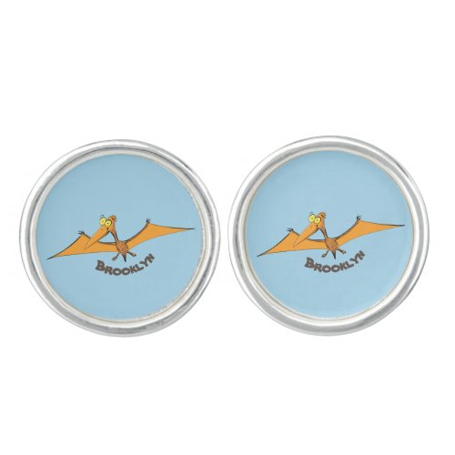 Funny cute orange flying pterodactyl cartoon cufflinks