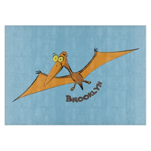 Funny cute orange flying pterodactyl cartoon cutting board