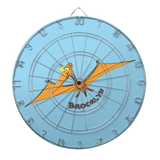Funny cute orange flying pterodactyl cartoon dart board (Front)
