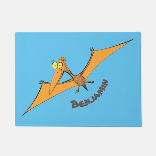 Funny cute orange flying pterodactyl cartoon doormat