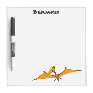 Funny cute orange flying pterodactyl cartoon dry erase board