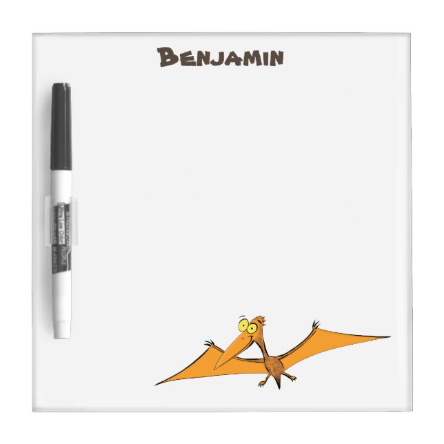 Funny cute orange flying pterodactyl cartoon dry erase board (Front)