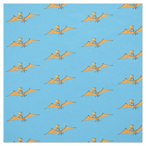 Funny cute orange flying pterodactyl cartoon fabric