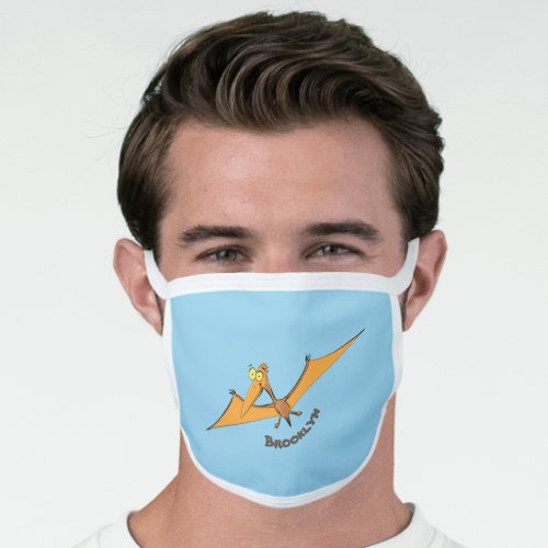 Funny cute orange flying pterodactyl cartoon  face mask