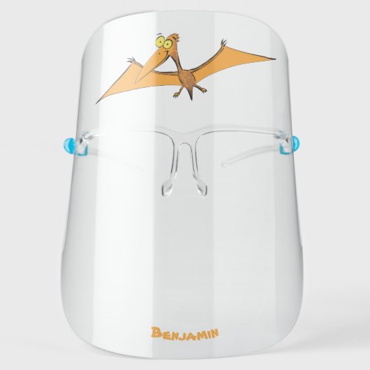 Funny cute orange flying pterodactyl cartoon face shield (Front)