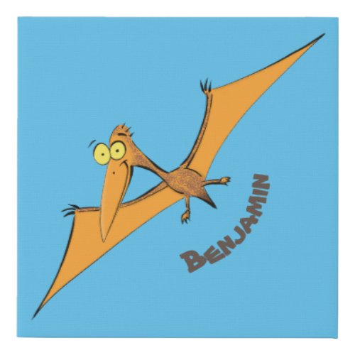 Funny cute orange flying pterodactyl cartoon faux canvas print