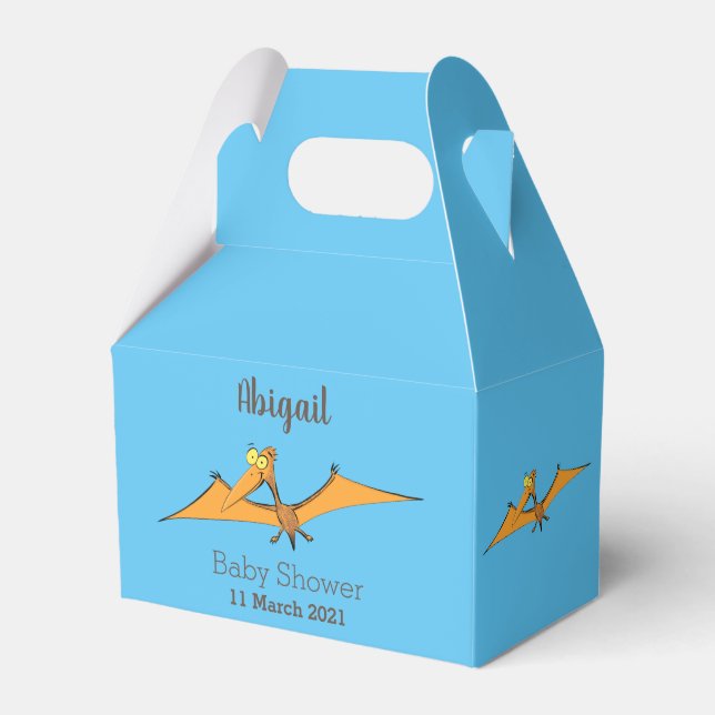 Funny cute orange flying pterodactyl cartoon favor boxes (Front Side)