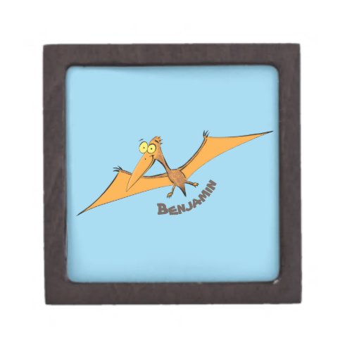 Funny cute orange flying pterodactyl cartoon gift box