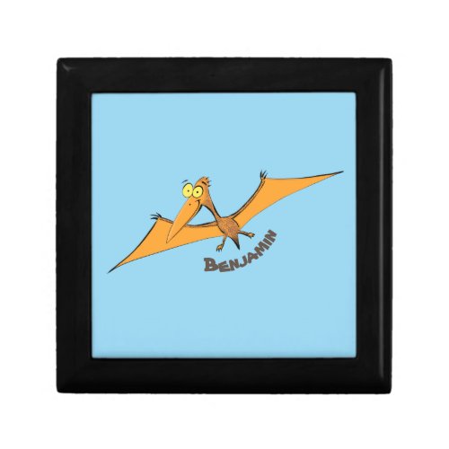 Funny cute orange flying pterodactyl cartoon gift box
