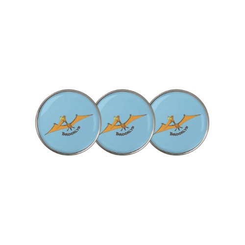 Funny cute orange flying pterodactyl cartoon golf ball marker