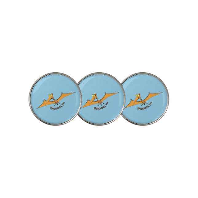 Funny cute orange flying pterodactyl cartoon golf ball marker (3 Up)