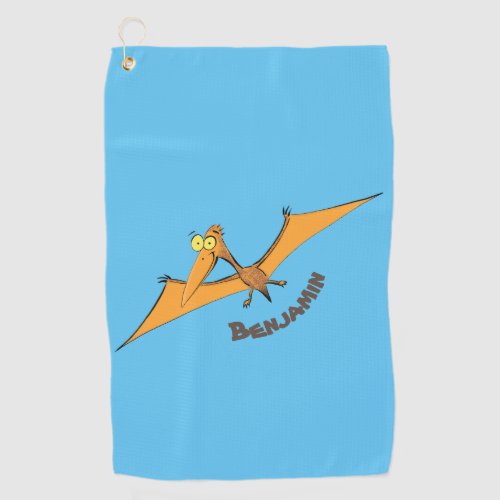 Funny cute orange flying pterodactyl cartoon  golf towel