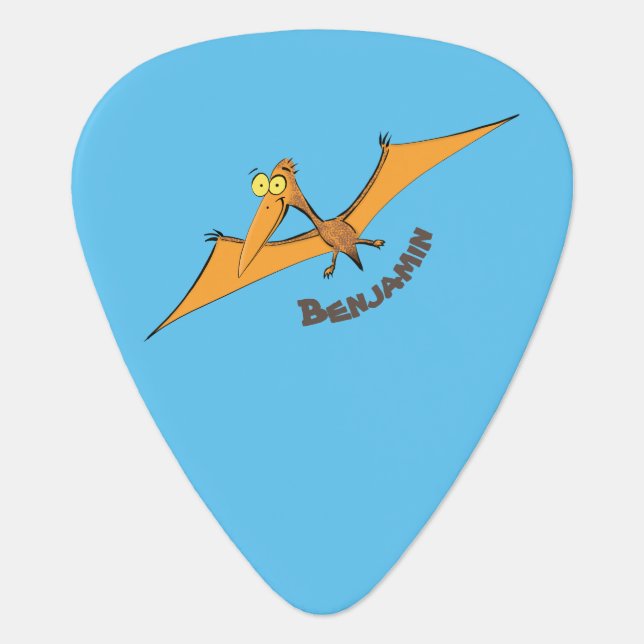 Funny cute orange flying pterodactyl cartoon guitar pick (Front)