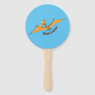 Funny cute orange flying pterodactyl cartoon hand fan