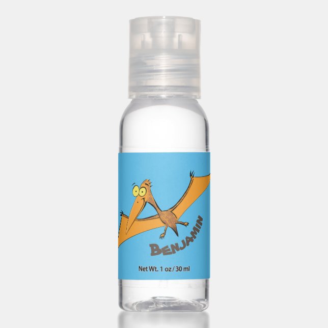 Funny cute orange flying pterodactyl cartoon hand sanitizer (Front)