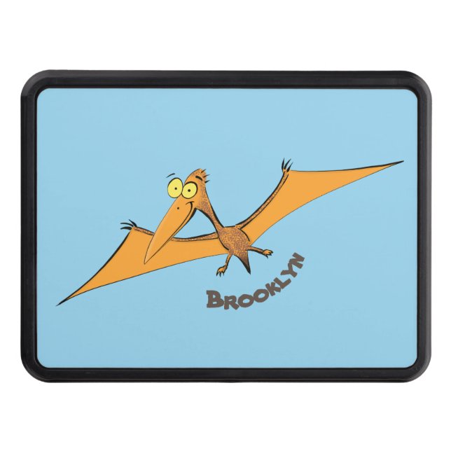 Funny cute orange flying pterodactyl cartoon hitch cover (Front)