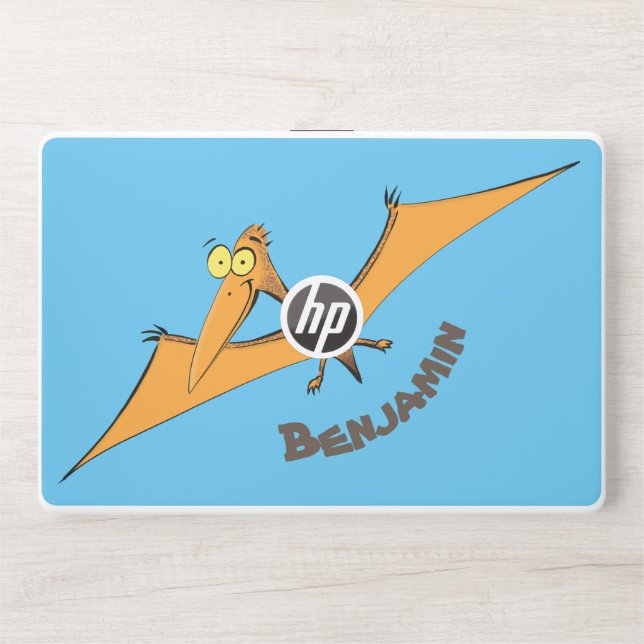 Funny cute orange flying pterodactyl cartoon HP laptop skin (Front)