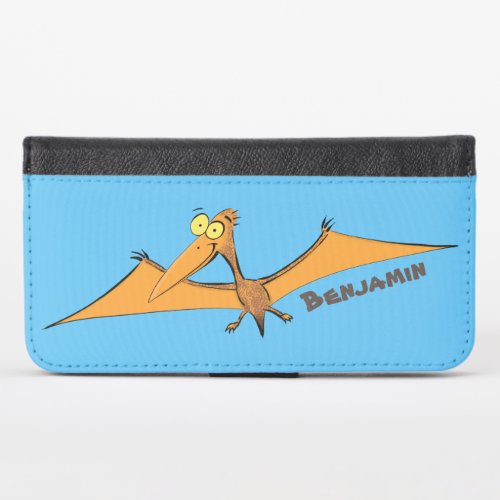 Funny cute orange flying pterodactyl cartoon iPhone x wallet case