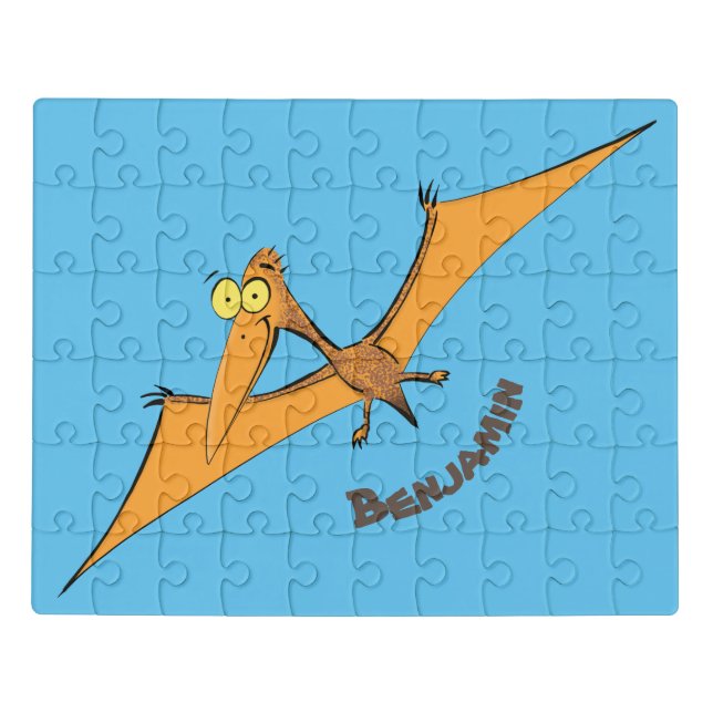Funny cute orange flying pterodactyl cartoon jigsaw puzzle (Puzzle Horizontal)