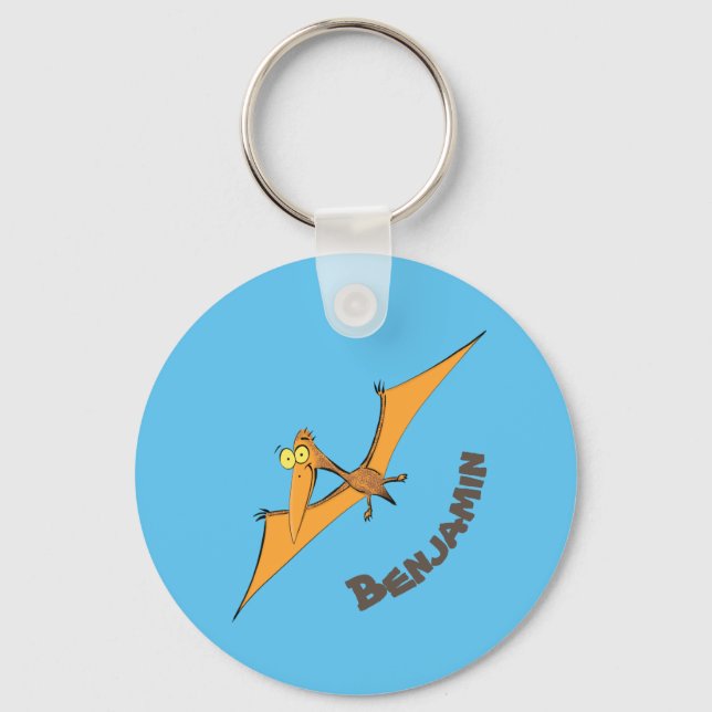 Funny cute orange flying pterodactyl cartoon keychain (Front)