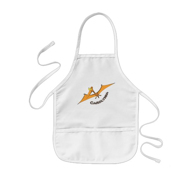 Funny cute orange flying pterodactyl cartoon kids' apron (Front)