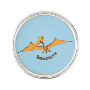 Funny cute orange flying pterodactyl cartoon lapel pin