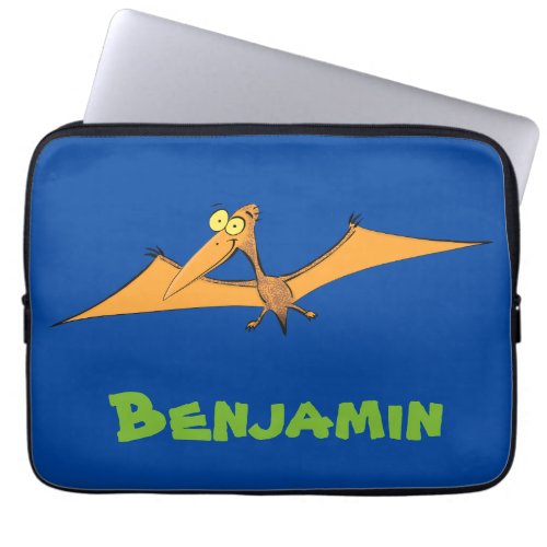 Funny cute orange flying pterodactyl cartoon laptop sleeve