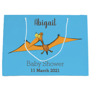 Funny cute orange flying pterodactyl cartoon  large gift bag