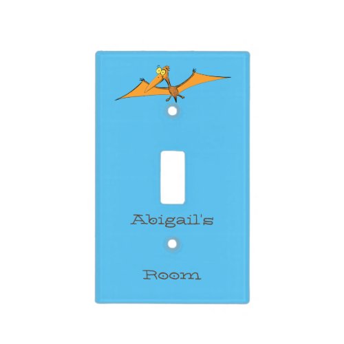 Funny cute orange flying pterodactyl cartoon light switch cover
