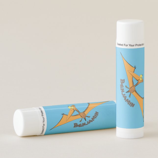 Funny cute orange flying pterodactyl cartoon lip balm (Front)