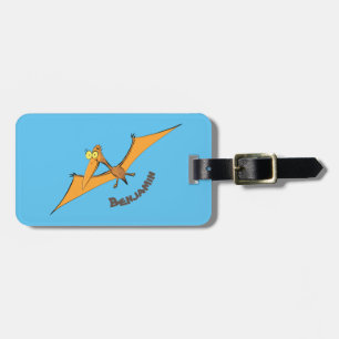 Funny cute orange flying pterodactyl cartoon luggage tag