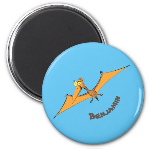 Funny cute orange flying pterodactyl cartoon magnet