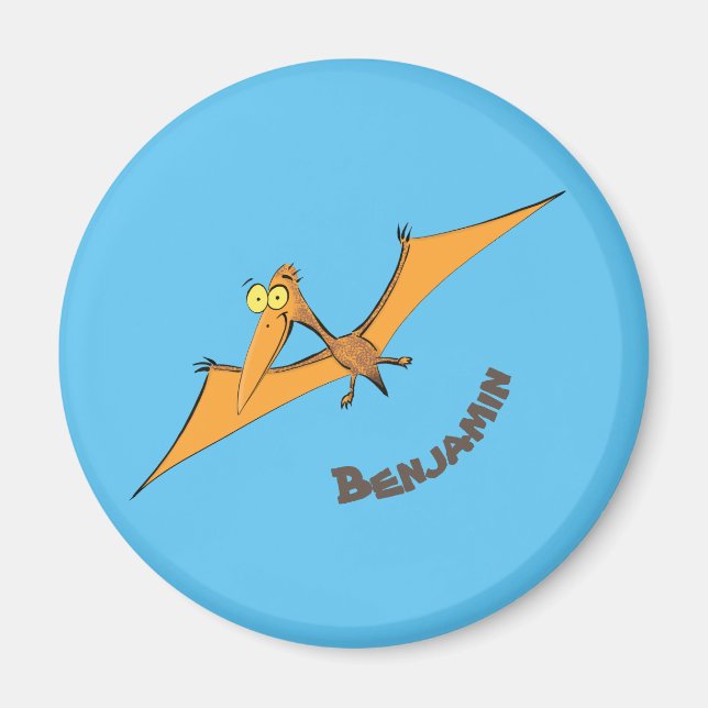 Funny cute orange flying pterodactyl cartoon magnet (Front)