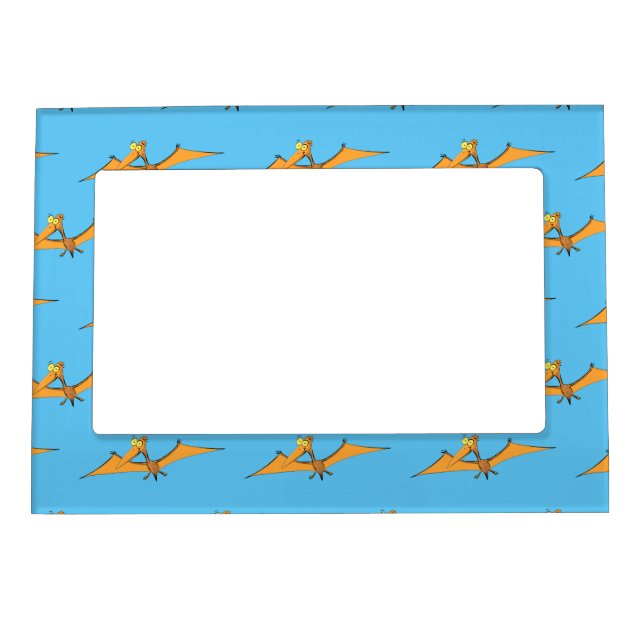 Funny cute orange flying pterodactyl cartoon magnetic frame (Front)