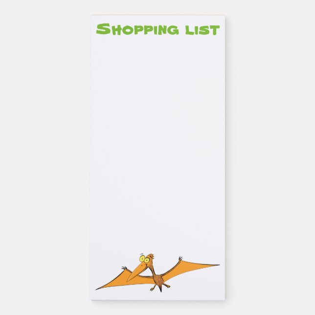 Funny cute orange flying pterodactyl cartoon magnetic notepad (Front)