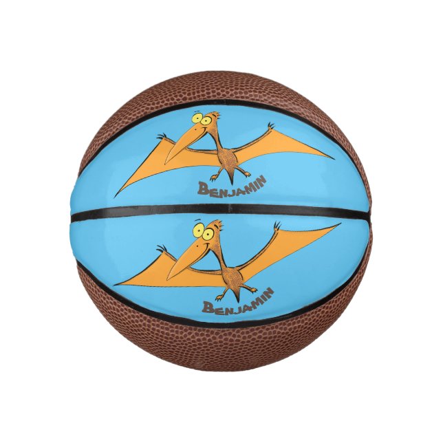 Funny cute orange flying pterodactyl cartoon mini basketball (Front)