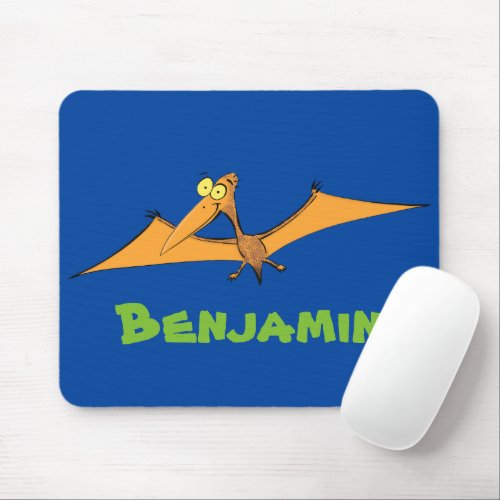 Funny cute orange flying pterodactyl cartoon mouse pad