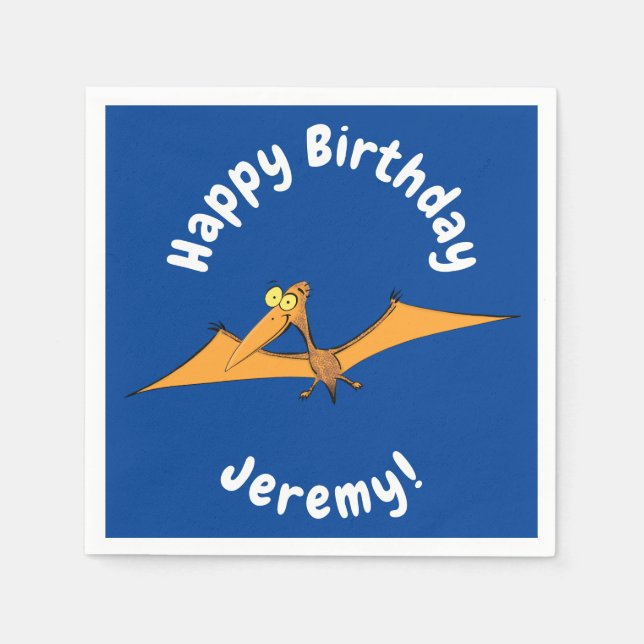 Funny cute orange flying pterodactyl cartoon napkins (Front)
