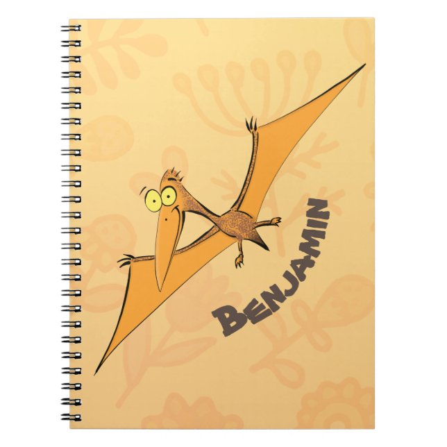 Funny cute orange flying pterodactyl cartoon notebook (Front)