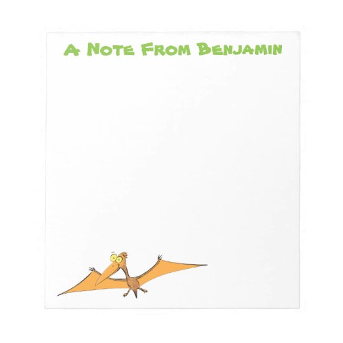 Funny cute orange flying pterodactyl cartoon notepad