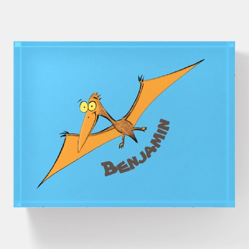 Funny cute orange flying pterodactyl cartoon paperweight